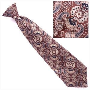 Vintage 70s Custom Cravatieur Clip-on Tie Brown Paisley Wide Polyester Necktie